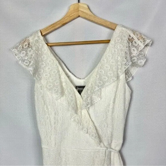 Chelsea28 White Lace Wrap Ruffle Midi Dress S - Picture 4 of 4